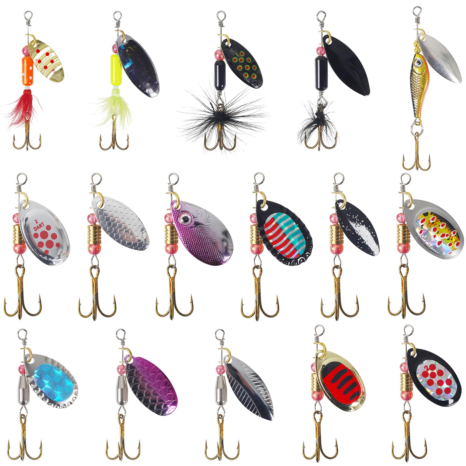 Spinner Bait Fishing Lures 16pcs Bass Spinnerbaits Kit Multicolor Fishing Spoon Lures Assortment with Tackle Box for Trout Pike Bass Walleye Salmon