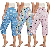 VENTELAN 3 Pack Womens Ultra-Soft Capri Pajama Pants Adjustable Waistband Sleepwear Bottoms (Available in Plus Size) S-XXXL