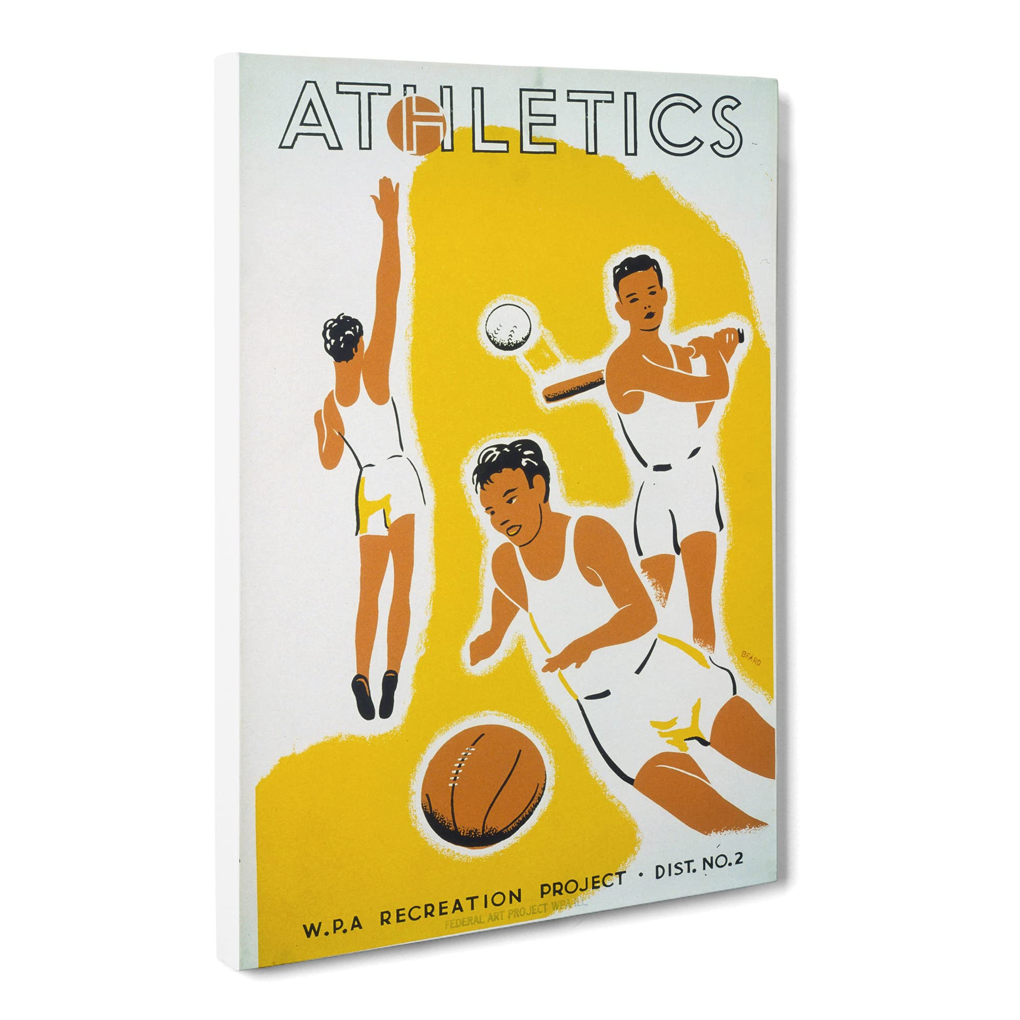 Wpa Athletics Poster Canvas Print | Gallery Wrapped 30mm Frame Wall Art | 20x14 inches | Ready to Hang | Retro Picture | Living Room Bedroom Lounge Office