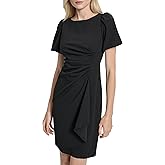DKNY Womens Short Sleeve Boat Neck Side Ruched Dress