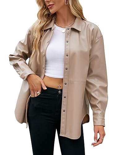 KOJOOIN Women Faux Leather Shacket/Blazer for and Fall Fashion