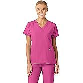 Wink Scrubs for Women, W123, Stylized Vneck Tops with 5 Pockets Hot Pink