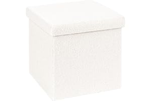 B FSOBEIIALEO Storage Ottoman Cube Small Sherpa Ottoman Foot Rest, Foldable Boucle Ottomans, Faux Teddy Fur, Cream White 12.6