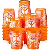 Cholemy 50 Pcs Groovy Plastic Cups Birthday Party Favors 12 oz Reusable Boho Retro Hippie Disposable Clear Cups Party Drinking Cup Bulk for Kids Wedding Baby Shower Party Supplies Coffee Beverages