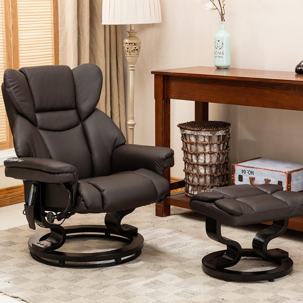 Trento Heat and Massage Leather Swivel Recliner - Brown