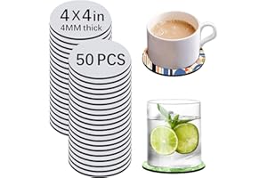 OKBA 50 PCS Sublimation Blank Cup Coasters Bulk, 4x4 Inch Round Blank Cup Mat Rubber for Sublimation Transfer Heat Press Printing DIY Crafts