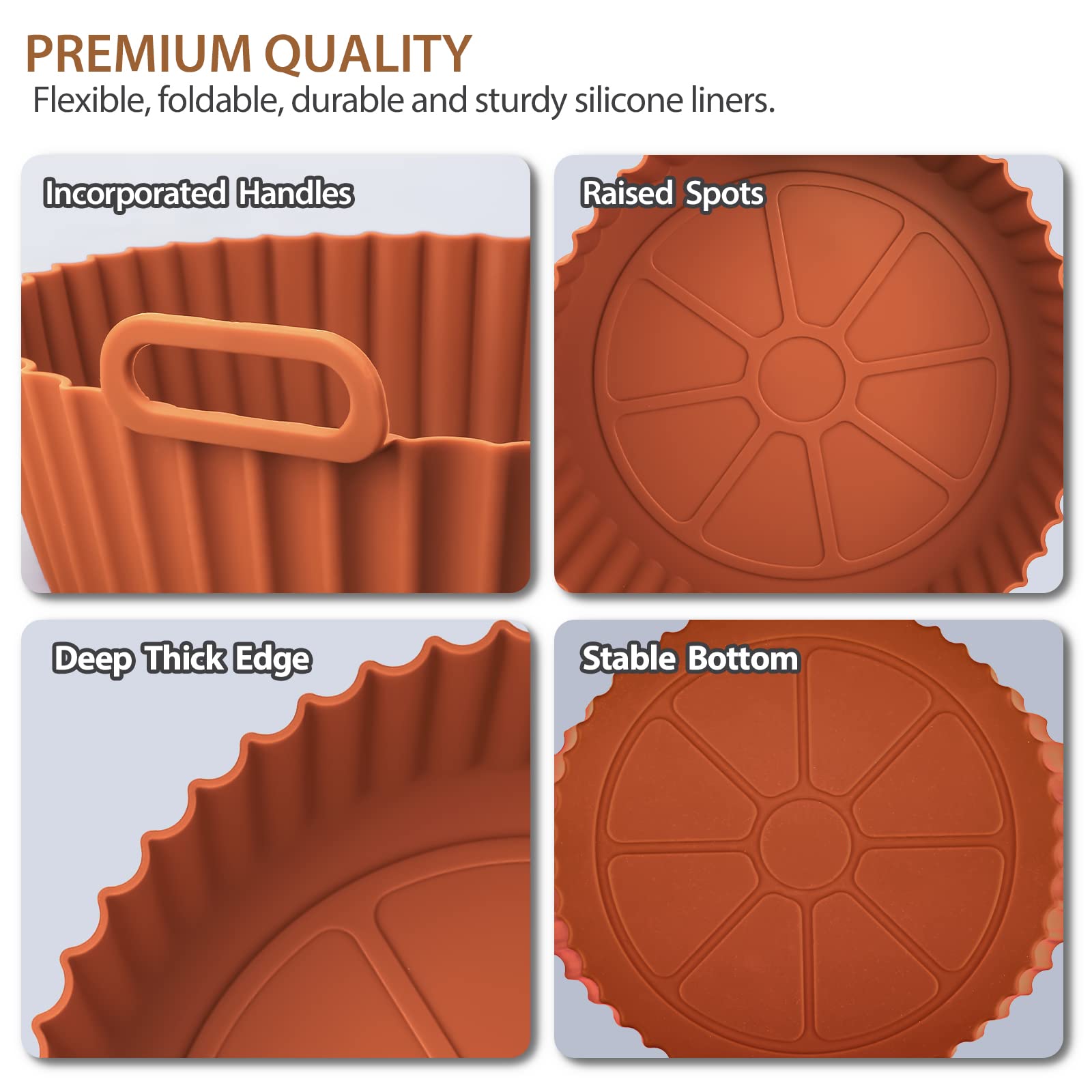 2 Pack Air Fryer Silicone Liners for Ninja, Reusable Silicone Bowl Basket Fit for 3 to 5QT Air Fryer, Replacement of Flammable Parchment Paper, Baking Tray Oven Accessories (Top 8in, Bottom 6.8in)