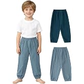 JOYTHREADS Toddler Linen Pants 2 Pack Boys Girls Summer Fall Casual Pants | Boys girls lightweight linen pants, kids relaxed fit casual pants, toddler elastic waist pull on pants, travel &amp; lounge pants