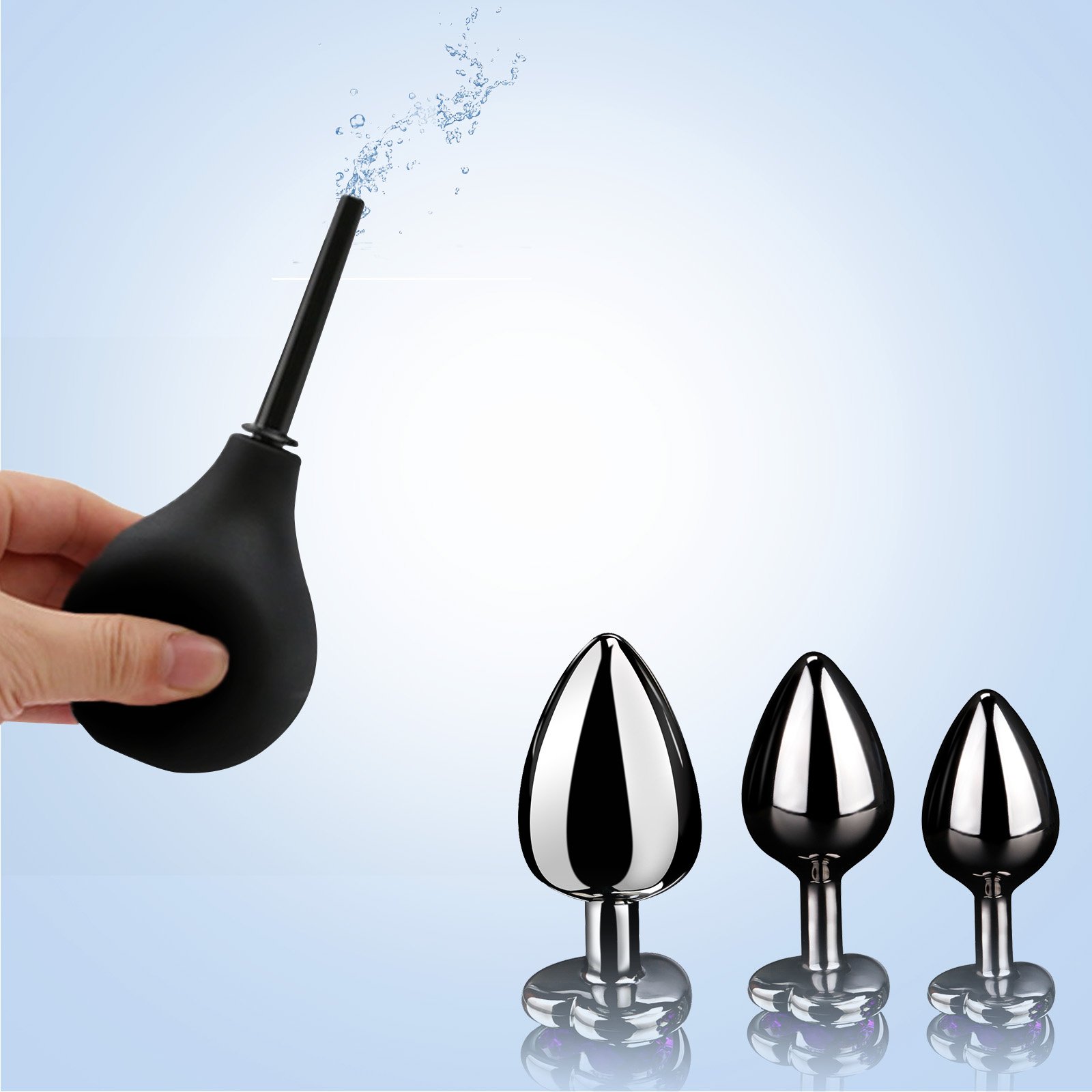 Tracy\'s Dog Analplugs Set + Klistier,Anal Buttplug Set Metall Herzform Mit Lila Kristall für Männer Frauen