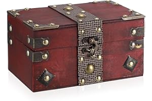 ELLDOO Vintage Treasure Jewelry Chest, Pirate Keepsakes Box for Gifts, Retro Red Tarot Cards Box Wooden Decorative Storage for Pearl Trinkets Chakra Stone