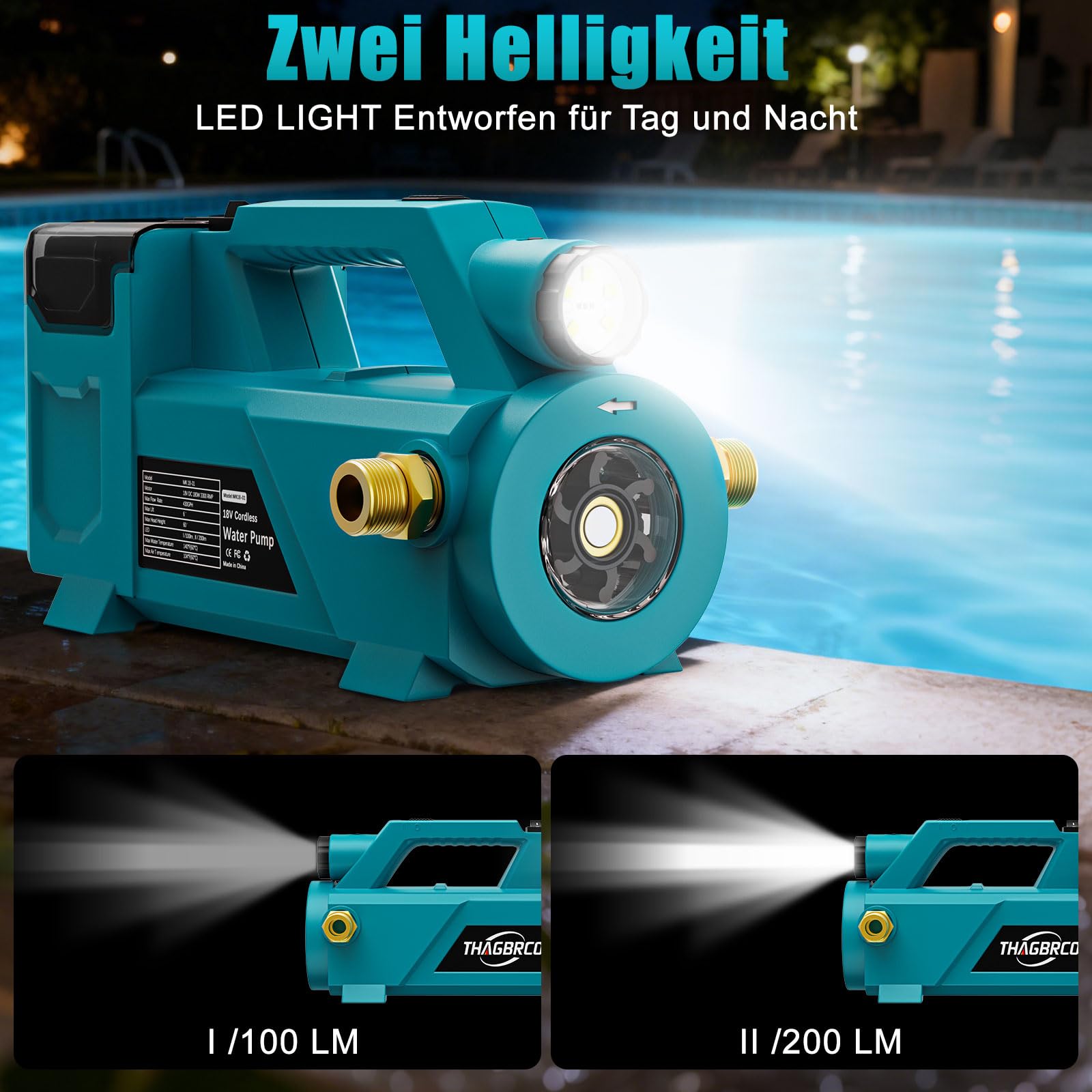 Tragbare selbstansaugende Pumpe für Makita 18V Li-Ion Akku, Akkubetriebene 18V 430 GPH Wasserpumpe (nur Werkzeug, keine Batterie) 4