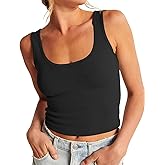 Artfish Women's Scoop Neck Sleeveless Knit Ribbed Fitted Casual Crop Tank Top