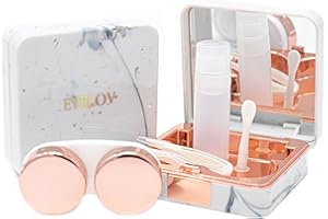 EYELOV Travel Case, Cute Marble Mini Contact Lens Kit Holder Container Includes Contact Lens Remover Tool with Bottle and Tweezers (Rose Gold)