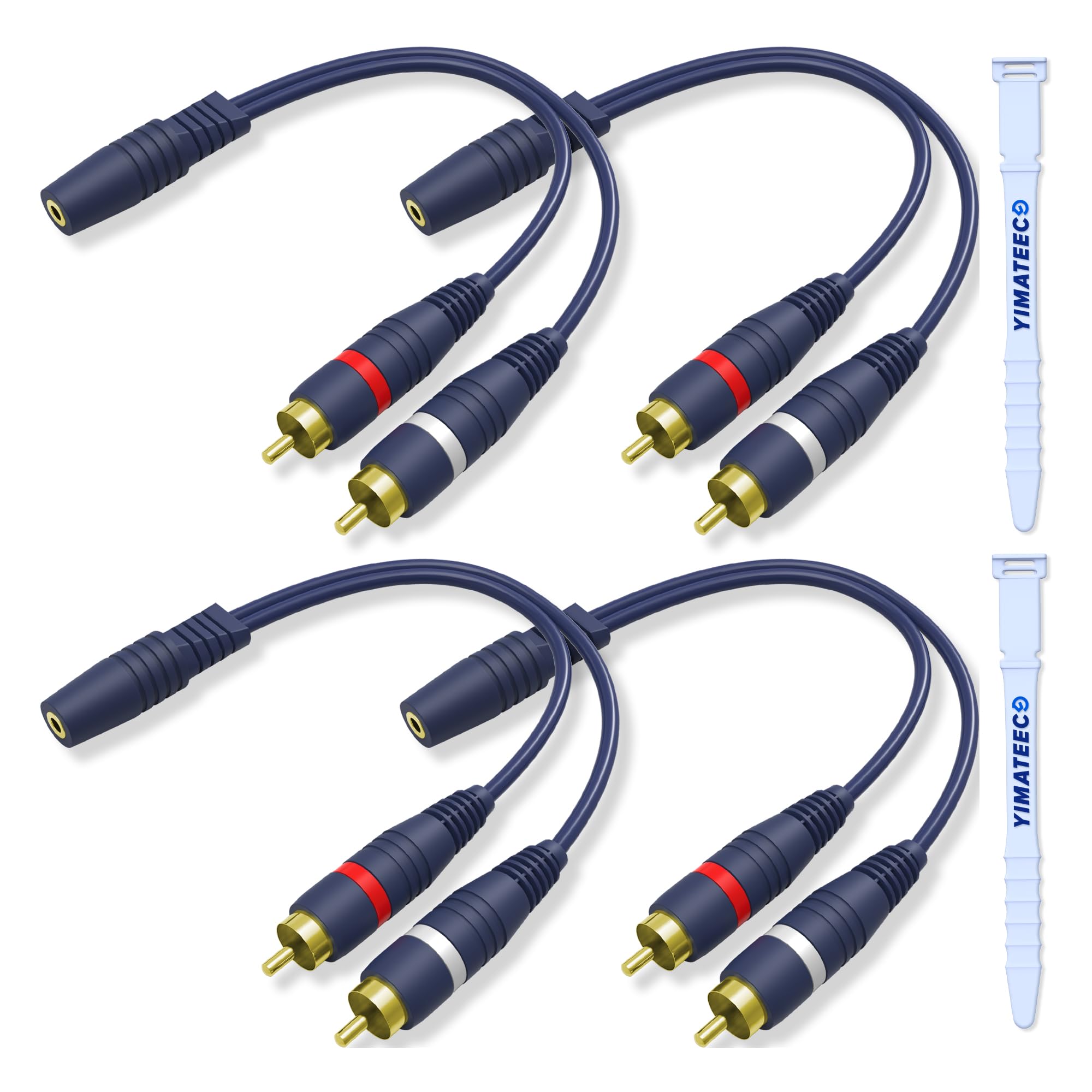 YIMATEECO 3.5mm to RCA Splitter Cable, RCA Y Cable 1 Female to 2 Male Adapter Phono to 3.5mm Jack Stereo AUX Cables for Subwoofer, Speaker, AMP, Turntable, Home Theater(3.5-mm Y Splitter, 4Pcs)