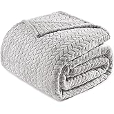 Exclusivo Mezcla Light Grey Fleece Queen Size Blanket for Bed, 90x90 Inches Soft Cozy 3D Decorative Jacquard Flannel Blankets, Lightweight Fuzzy Plush Warm Blankets for All Seasons