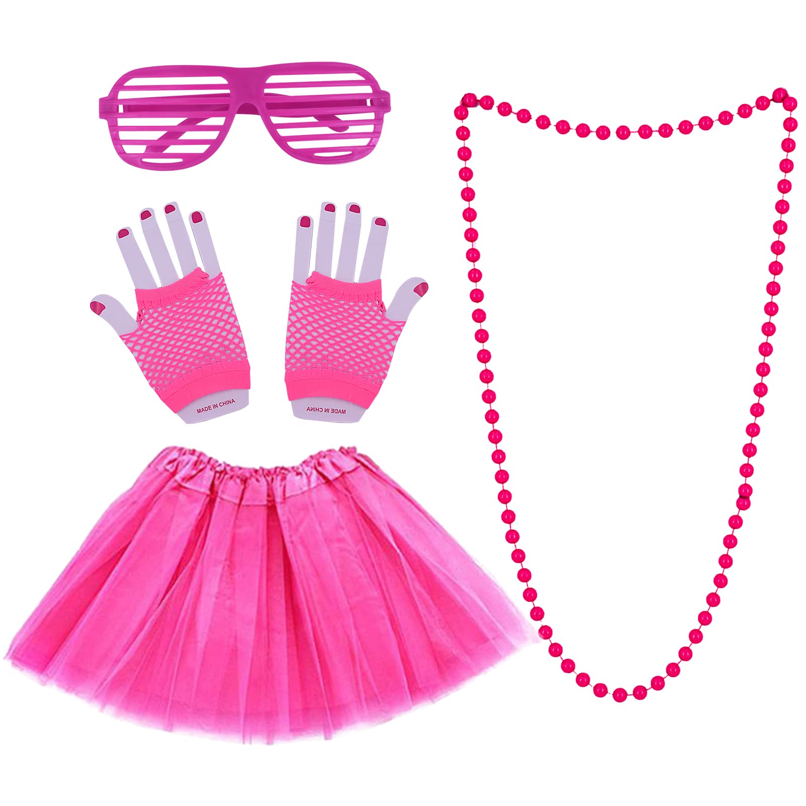 BEHAHAI 80s Accessories 80S Party Outfit Accesories 80s Fancy Dress Costume Accessories for Women Tutu Fishnet Gloves Neon Necklaces Bead Glasses for 80s Retro Party