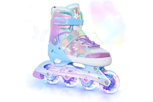 Nattork Kids Inline Skates Butterfly and Flower for Boys Girls Kids, 4 Sizes Adjustable Quad Skates with All Light up Wheels 