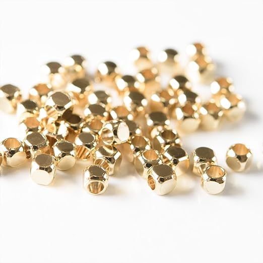 Amazon 国内24kgpメッキ製メタルビーズ 四角 約3mm 約50個 ゴールド