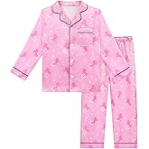 Sylfairy Satin Pajamas for Girls Silky Button-Down Sleepwear Unicorn Nightwear Loungewear PJS Clothes Set Gifts for Kids