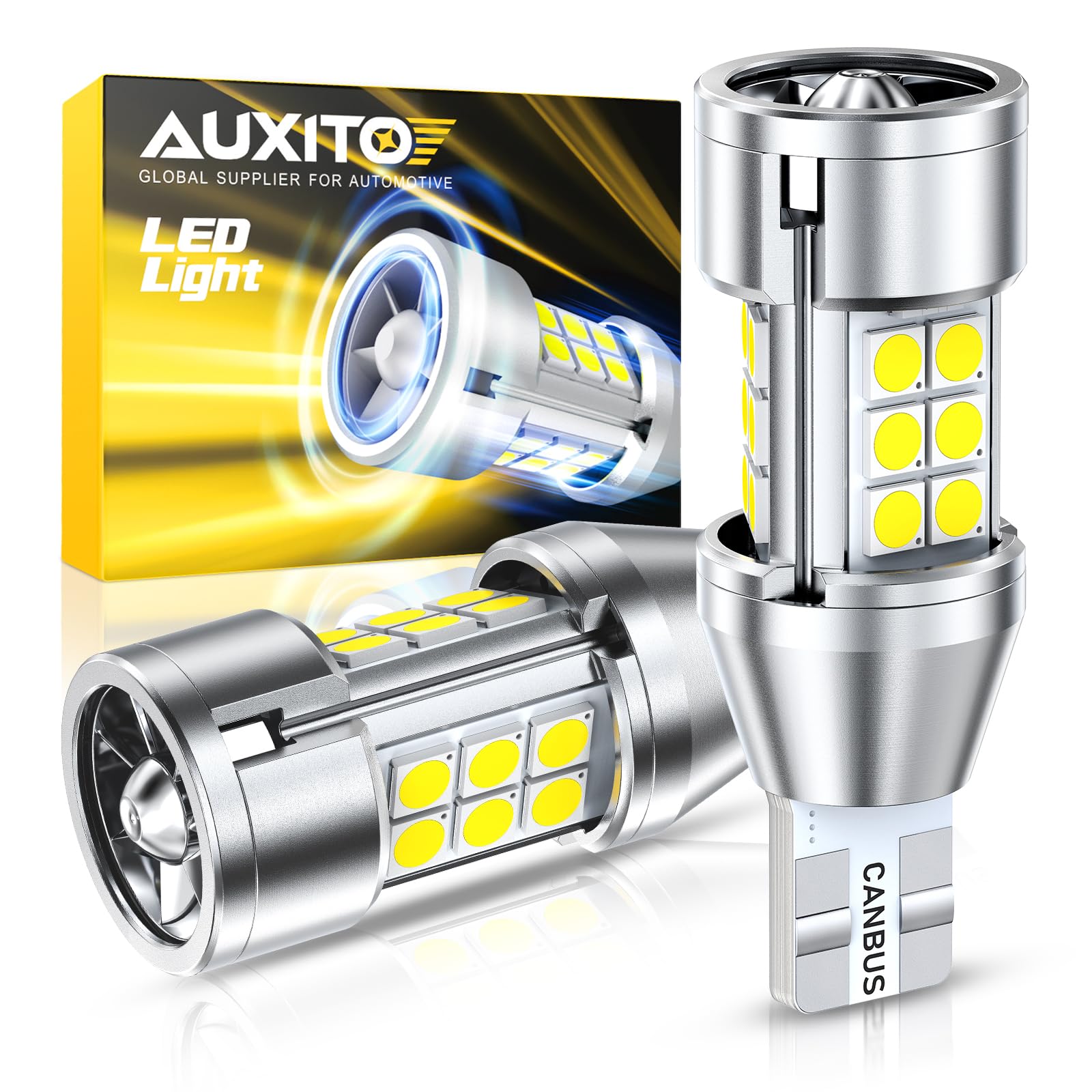 AUXITO 912 921 LED Reverse Light Bulbs, 700% Ultra Bright T15 W16W 906 904 LED Backup Lights with 3030-Chipsets, CANBUS Ready Plug and Play with Cooling Fan for License Plate Light, Pack of 2 Image