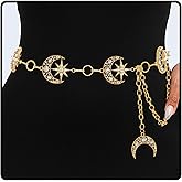 ELABEST Rhinestone Moon Chain Belt Sparkly Star Waist Chain Adjustable Body Jewley for Women Dress Belt Accessory