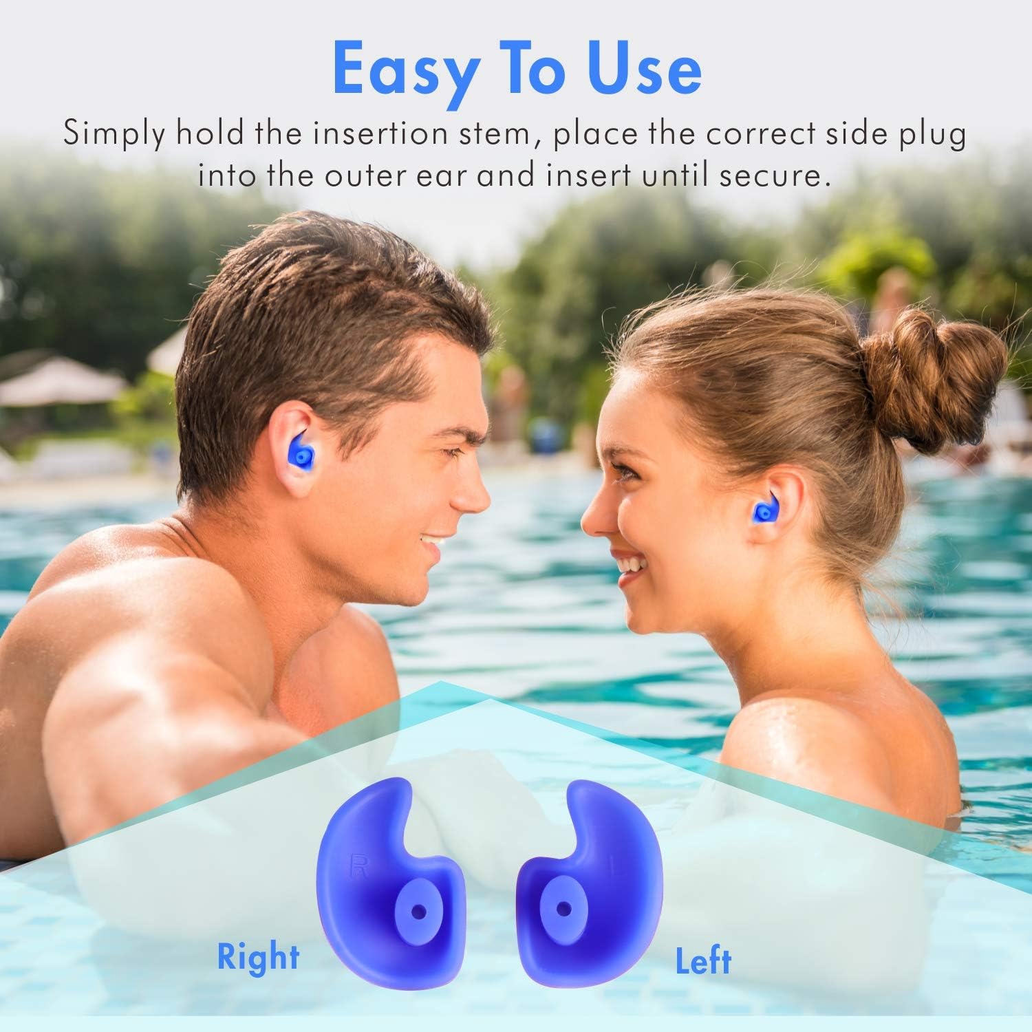Hearprotek [Upgraded Design Silicone Swimming Earplugs, 2 Pairs Waterproof Reusable Ear Plugs for Swimming Showering Bathing Surfing and Other Water Sports Adult Size (Blue) : Sports & Outdoors