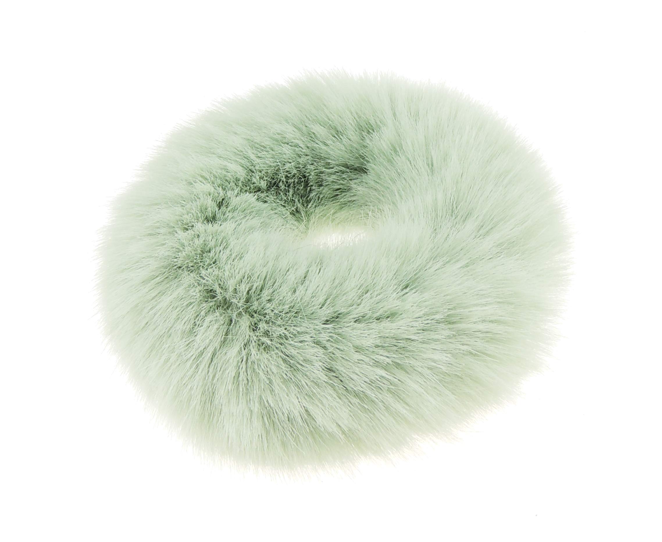 Cute Womens Girls Soft Plush Faux Fur Fabric Winter Sleep Christmas Birthday Wedding Bridesmaid Party Ponio Tie Elastic Accessories Bobbles Ponytail Holder Band Hair Scrunchie Sage Green