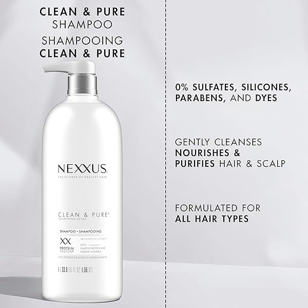 NEXXUS CLEAN AND PURE CLARIFYING SHAMPOO, WITH PROTEINFUSION, NOURISHED HAIR CARE SILICONE, DYE AND PARABEN FREE 33.8 OZ