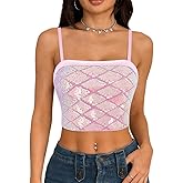 Erinaco Women Glitter Sequin Crop Top Sparkly Mermaid Tank Tube Tops Silky Satin V-Neck Spaghetti Strap Camisole
