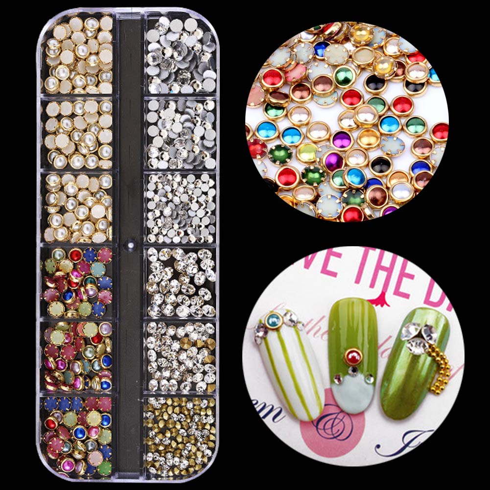 EBANKU 10 Boxes Nail Art Rhinestones Nail Studs Gems Nail Art Crystal Nail Jewels Nail Diamonds with 1 Pc Pick Up Tweezers 1 Pc Wax Pens for Nail Art Supplies Accessories : Beauty