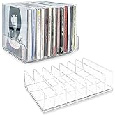 Philbinden 2 Pcs Clear Acrylic CD Holder, DVD/CD Display Rack &amp; CD Storage Box &amp; Vinyl Record Storage Stand Holds up to 14 Standard CD Cases for Media Shelf Storage and Organization