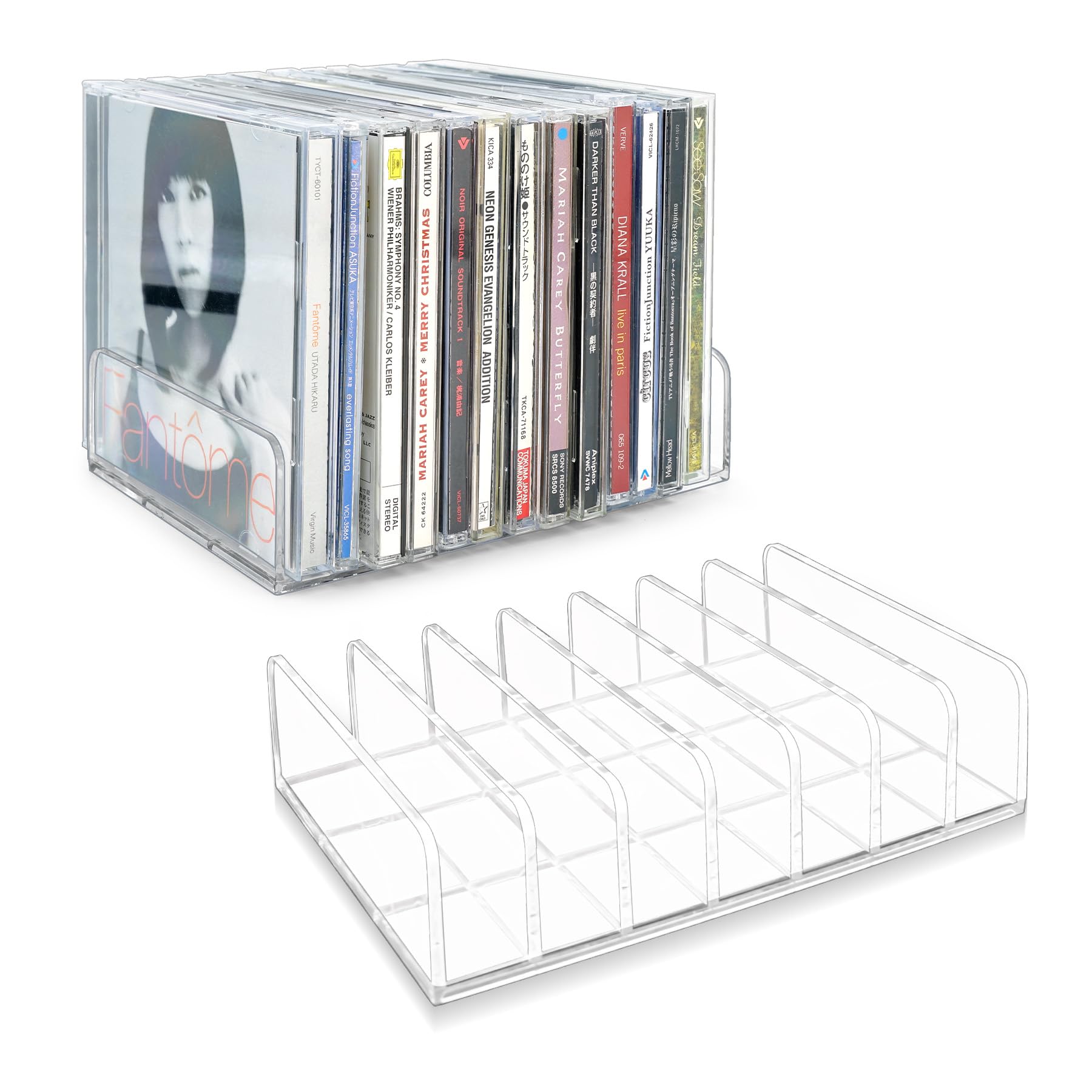 Photo 1 of Philbinden 2 Pcs Clear Acrylic CD Holder, DVD/CD Display Rack & CD Storage Box & Vinyl Record Storage Stand Holds up to 14 Standard CD Cases for Media Shelf Storage and Organization