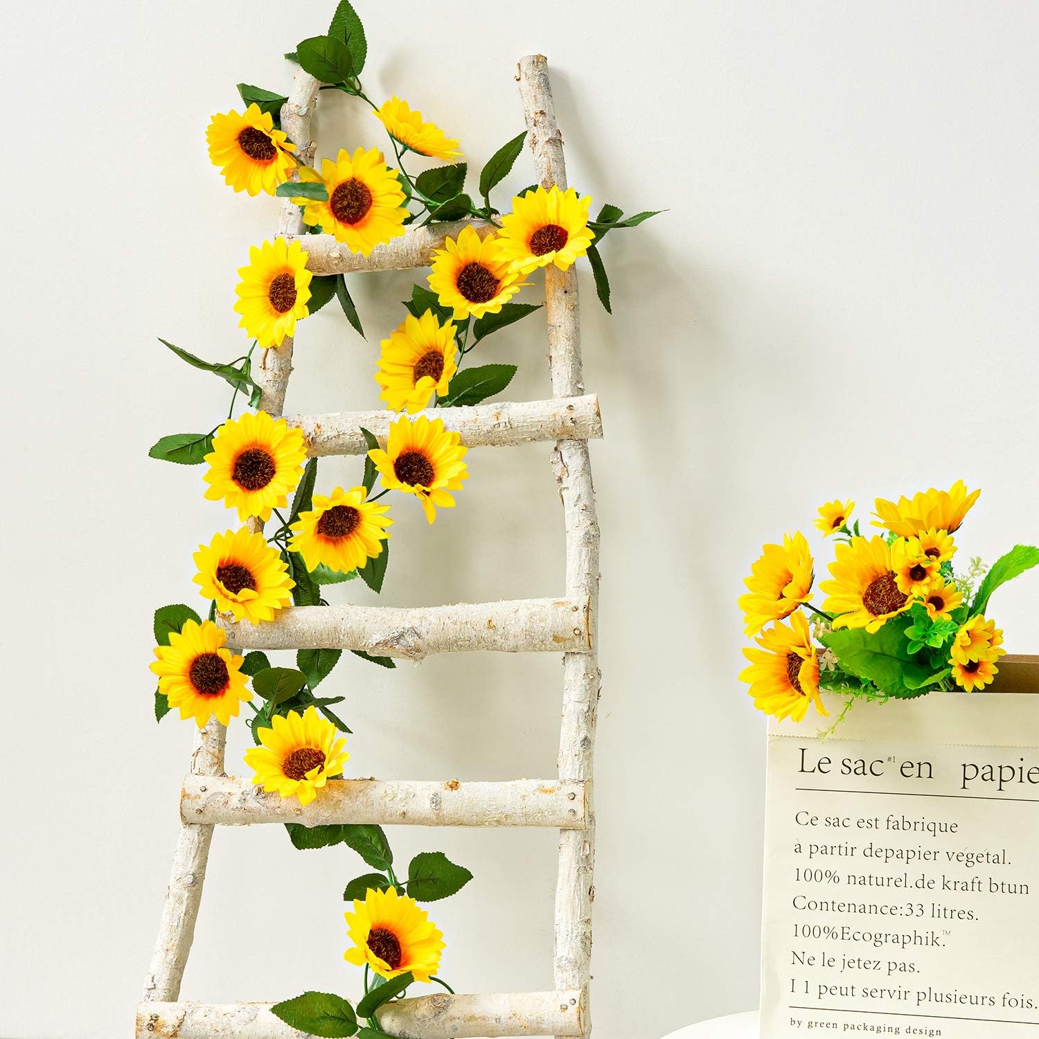Whaline 2 Pack Artificial Sunflower Garland Silk Sunflower Vine Faux Flower Hanging Garland with Green Leaves Fake Floral Arrangement for Wedding Party Anniversary Home Office Table Centerpiece Decor - Image 4