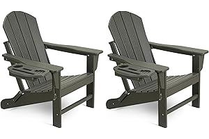 NAVINE Adirondack Chair Set of 2, HDPE Folding Adirondack Chair with Multifunctional Cup Holder, Weather Resistant Fire Pit Chair for porches, patios, patios, poolsides, Decks.
