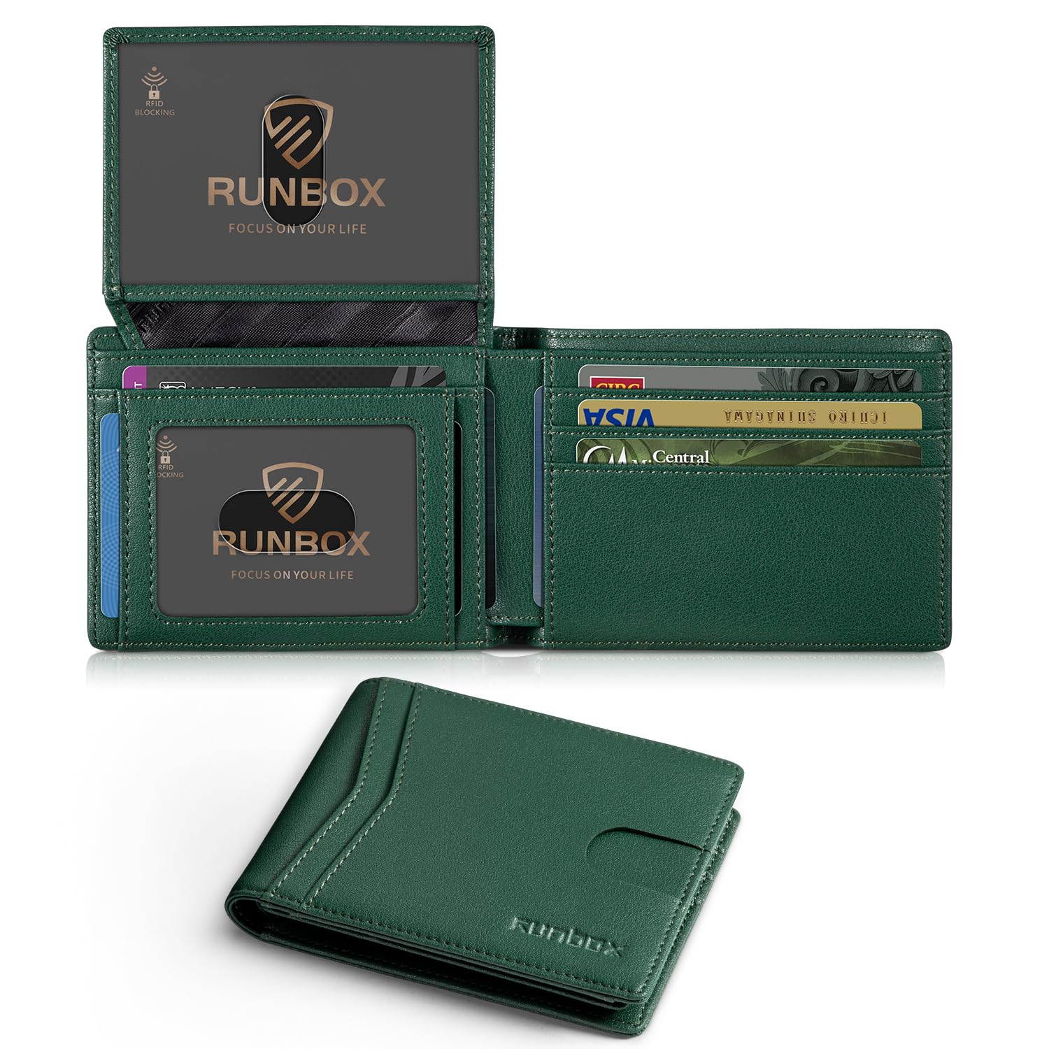 RUNBOX Wallet for Men and Women Slim Rfid Leather 2 ID Window With Gift Box Image