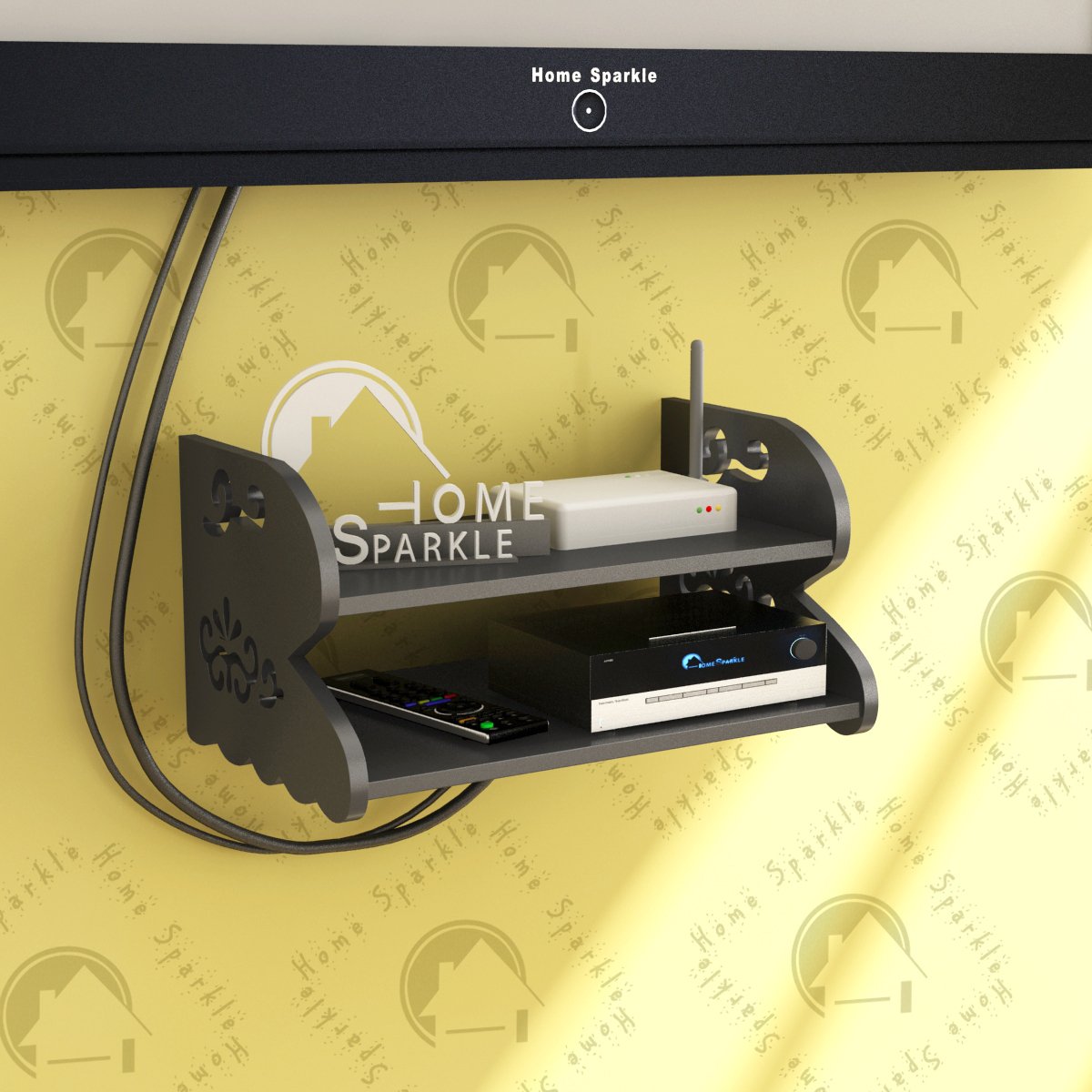 Home Sparkle Carved Engineered Wood Set Top Box Holder WiFiModem