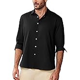 Kallspin Men's Linen Cotton Button Down Shirt Long Sleeve Casual Lightweight Breathable Summer Beach Shirt