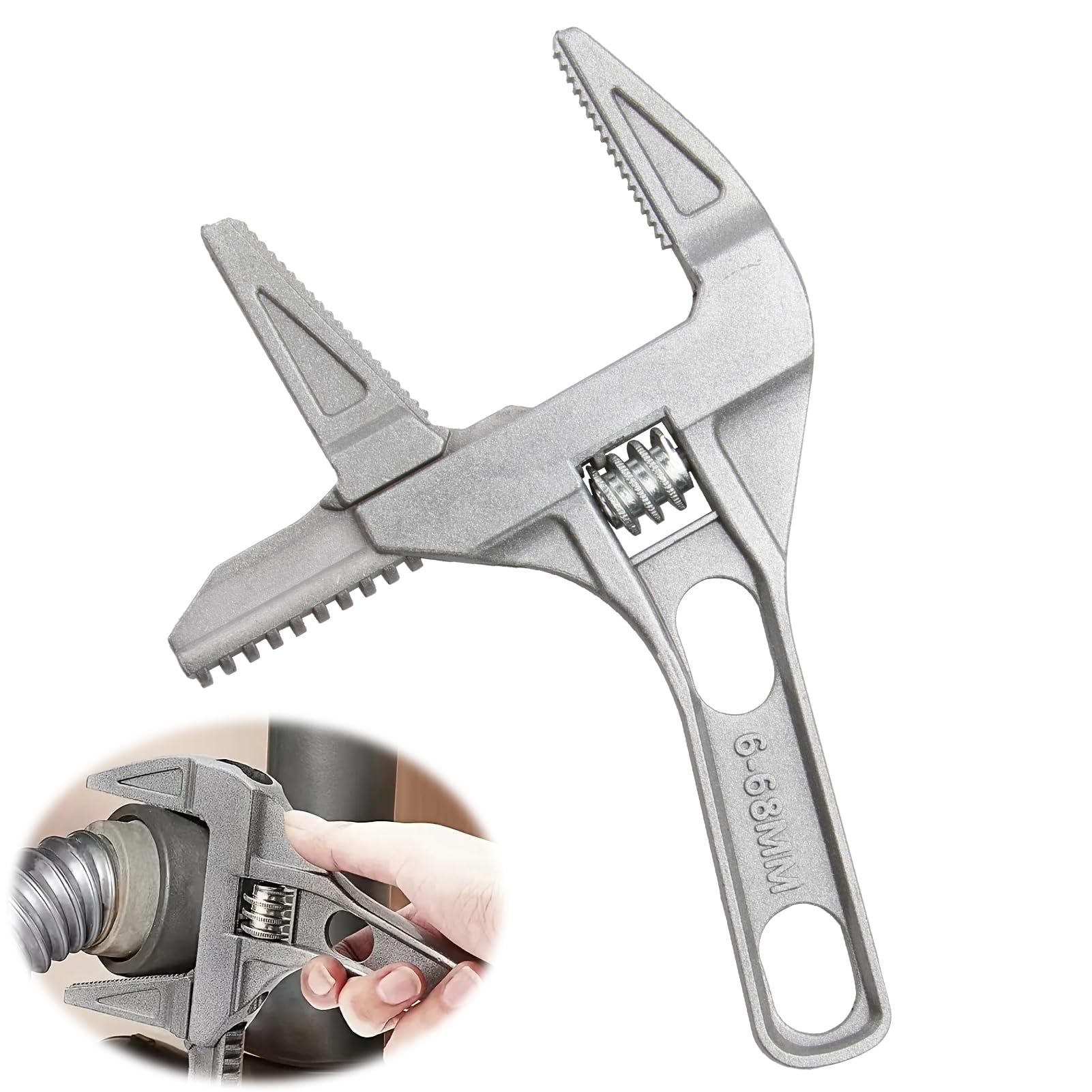 QTMMC Adjustable Spanner Wrench 6-68mm Wide Jaw Opening Plumbing Spanner 2-in-1Ultra-Thin Shifting Spanner 200mm Aluminum Alloy Plumbers Wrench Pipe Basin Hand Tools for Bathroom Washbasin Tube