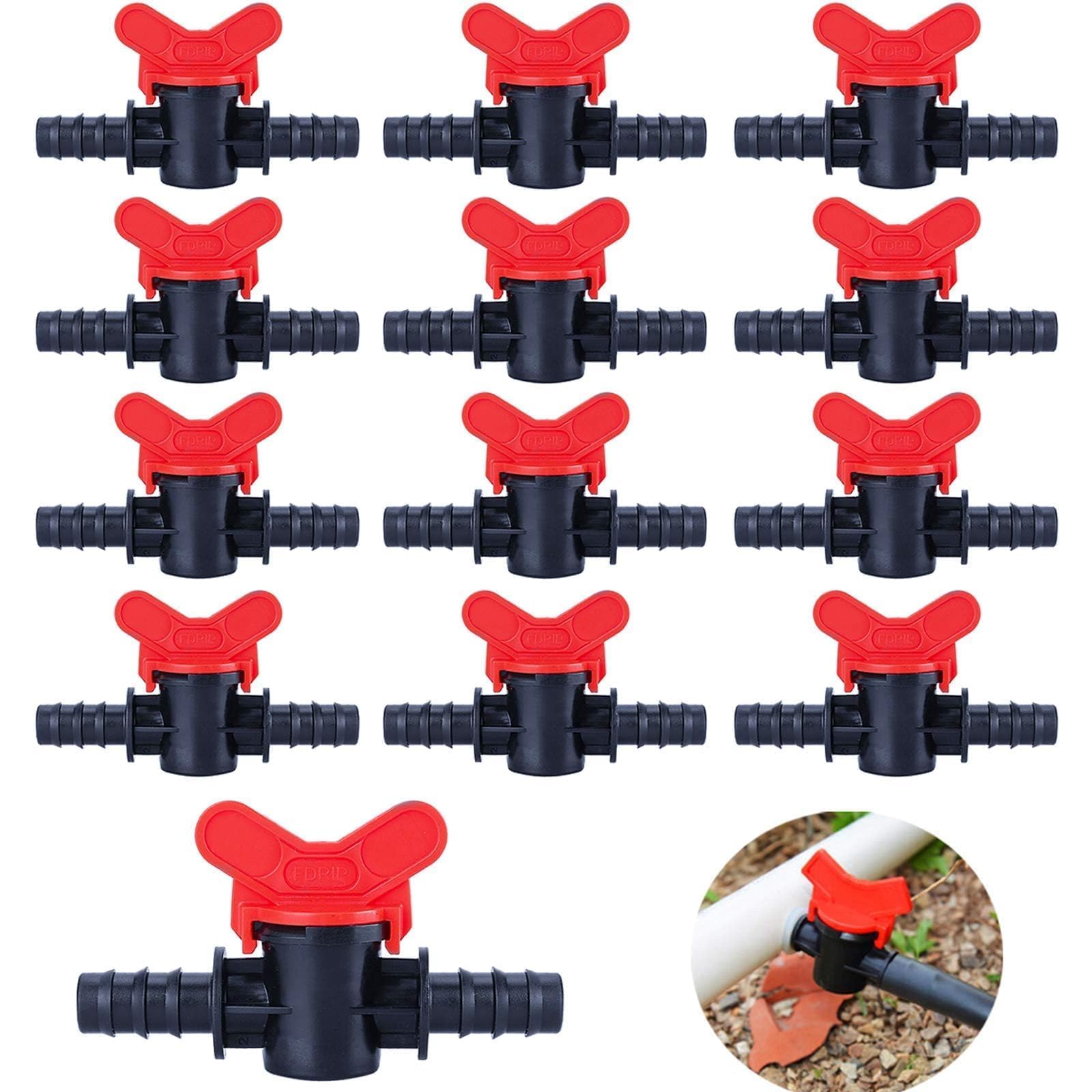 20PCS Drip Irrigation Switch Valves, Kalolary 1/2" in-Line Ball Shut Off On Valve Barbed Tee Straight Valves for 16mm Tube 1/2 Inch Barbed Gate Irrigation Fittings for Pipe Connection System