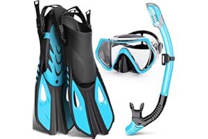 WONDSY Mask Fin Snorkel Set, Snorkeling Gear for Adults with Panoramic View Mask, Dry Top Snorkel, Adjustable Swim Fins and Travel Bag, Man Woman Snorkel Gear for Swimming Snorkeling Diving