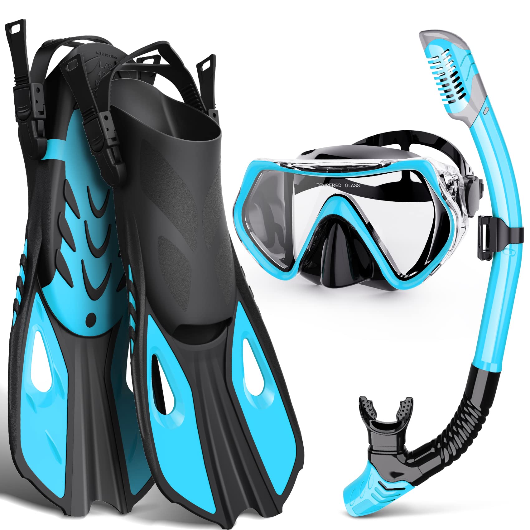 WONDSY Mask Fin Snorkel Set, Snorkeling Gear for Adults with Panoramic ...