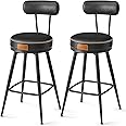 VASAGLE EKHO Collection - Bar Stools Set of 2, Counter Height Swivel Bar Stools with Back, Synthetic Leather with Stitching, Mid-Century Modern, 25.6-Inch Tall Barstools for Kitchen Bar, Ink Black