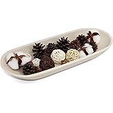 LIN CHUAN Large Decorative Bowl for Home Decor - Long Dough Bowl with Anti Slip Base for Table Centerpieces - Beige Minimalist Design Dough Decor Bowl for Coffee Table, Dining Table Centerpiece