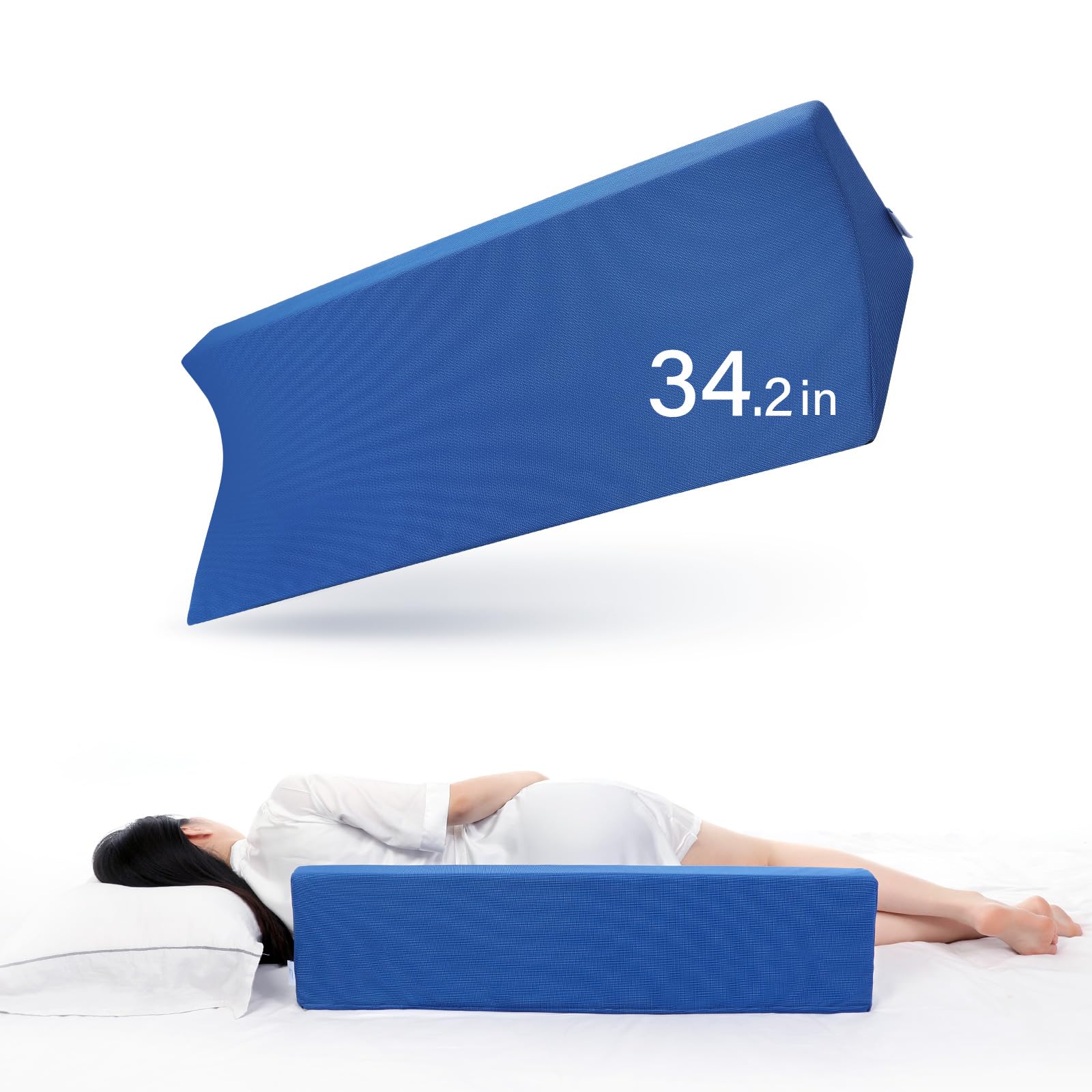 Photo 1 of 34in Bed Wedges & Body Positioners, 30 Degree Wedge Pillow for Side Sleeping/After Surgery, Triangle Foam Bed Wedge Pillow with Blue Machine Washable Cover, for Pregnancy, Back, Leg Pain Relief