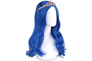 puluru Evie Wig Descendants 3 Costumes for Girls Kids Wigs Girls Cosplay Wig with Crown for Halloween Costumes and Party (Blue)