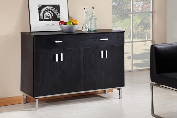 ioHOMES Knox Modern Buffet Server Sideboard with Wine Holder, Black
