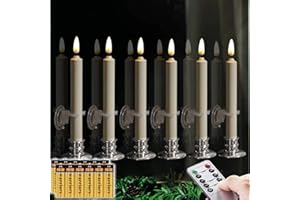 NONNO & ZGF 6PACK Flameless Battery Powered 8'' Ivory Taper Windows Candles, Include 12 AA Batteries, with Remote and Timer, with Suction Cup and Removable Silver Candleholders, Remote Included, Patented