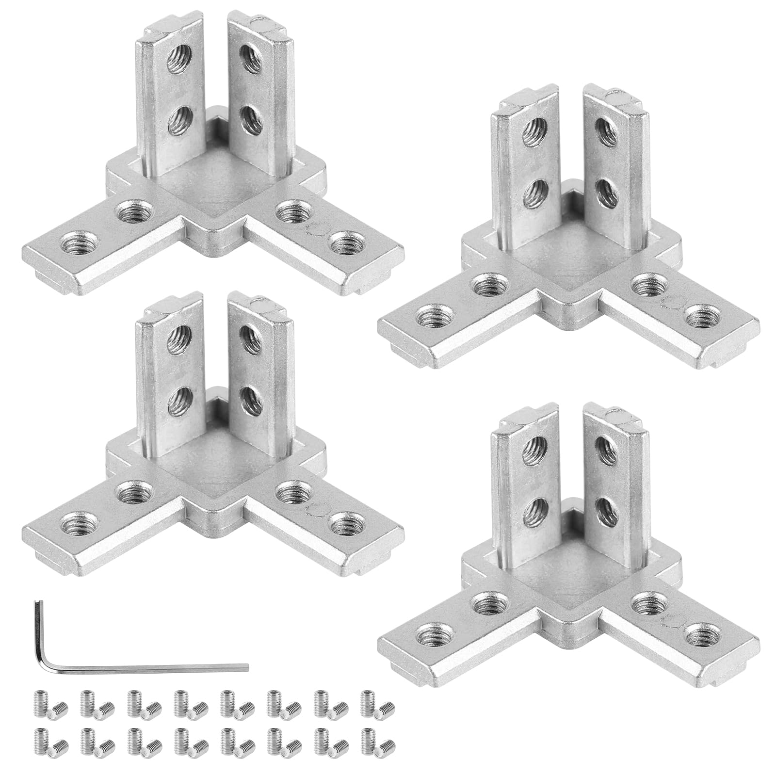 LALAGO Aluminium Profile Corner Connectors Series 30 x 30, 3-Way Profile Connector, Angle Connector, Corner Bracket Mounting Material with Screws (Silver)