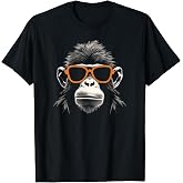 Cool Monkey With Retro Sunglasses Stencil Art Gorilla Face T-Shirt