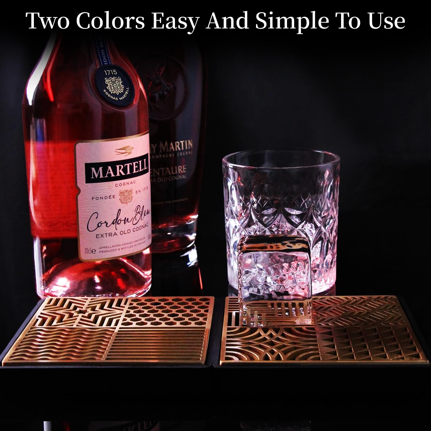 Ice Stamp Tray for Cocktails & Whiskey - Brass Ice Cube Imprinter for Clear Ice Cubes -Ice Press Craft Modern Ice Molds Stamps-A Style